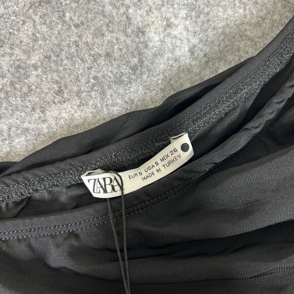 Zara Asymmetrical Ruched One Leg One Shoulder Black Jumpsuit Size Small - Picture 3 of 10